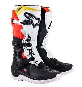 BOTA ALPINESTARS TECH 3 PRETO BRANCO VERMELHO FLUO AMARELO 09  EAN  8059175288715