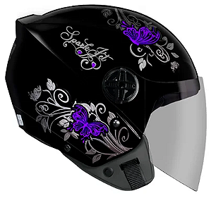 CAPACETE EBF SPARK JET BORBOLETA PRETO/LILAS 56