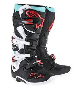 BOTA ALPINESTARS TECH 7 PRETO AZUL TURQUESA BRANCO VERMELHO 09.EAN :8051194856890