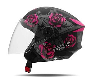 CAPACETE TORK NEW LIBERTY THREE FLOWERS PK/PTO FOSCO 56
