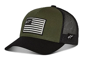BONE ALPINESTARS FLAG SNAPBACK VERDE MILITAR PRETO EAN 8059175307065