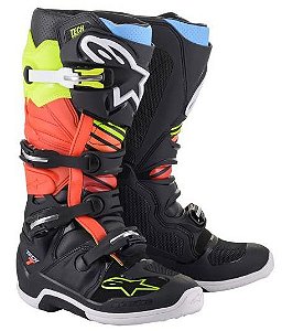 BOTA ALPINESTARS TECH 7 PRETO AMARELO FLUO VERMELHO FLUO 12  EAN  8059175884139