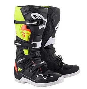 BOTA ALPINESTARS TECH 5 PRETO VERMELHO FLUO AMARELO FLUO 10  EAN  8059175884597