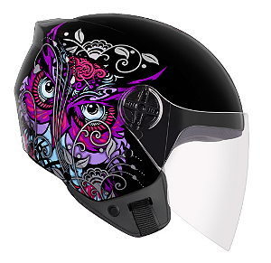 CAPACETE EBF SPARK JET CORUJA PT/LILAS 56
