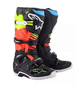 BOTA ALPINESTARS TECH 7 PRETO AMARELO FLUO VERMELHO FLUO 08  EAN  8059175884092