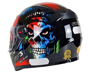 CAPACETE FW3 GT SKULL CAVEIRA PRETO BRILHANTE -  BRILHA NO ESCURO TAM 58