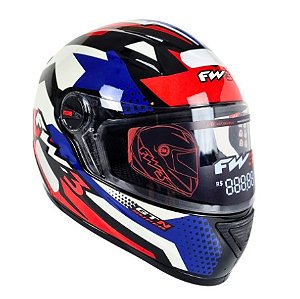 CAPACETE FW3 GTN SUPER VERMELHO AZUL BRANCO 58