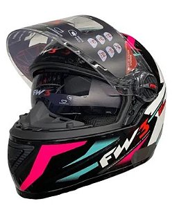 CAPACETE FW3 GTX STAR PRETO BRILHANTE AZ TIFFANY ROSA 60