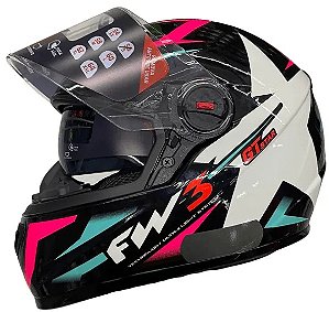 CAPACETE FW3 GTX STAR PRETO BRILHANTE AZUL ROSA 58