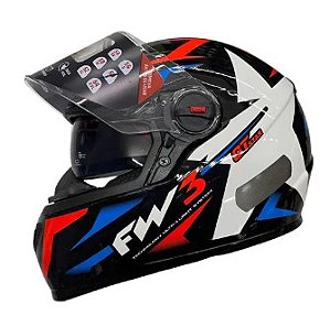 CAPACETE FW3 GTX STAR PRETO BRILHANTE AZUL VERMELHO 60