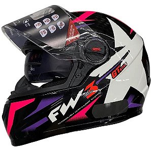 CAPACETE FW3 GTX STAR PRETO BRILHANTE LILAS ROSA 56
