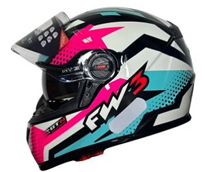CAPACETE FW3 GTX SUPER AZUL TIFFANY ROSA BRANCO 58 C/ OCULOS