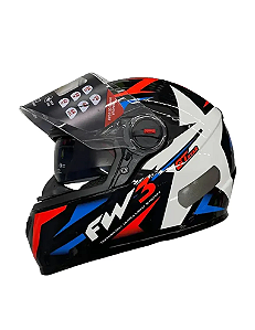 CAPACETE FW3 GTX STAR PRETO BRILHANTE AZUL COM VERMELHO 58