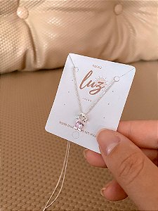 Colar mãe de menina zircônia rosa