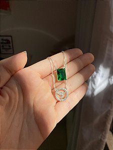 Colar Escapulário Espírito Santo e Pedra Verde