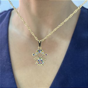 Colar Com Pingente Menina Cravejado com Zircônias