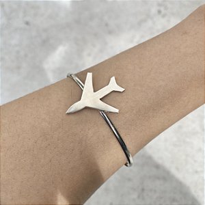 Bracelete Avião Liso Ródio