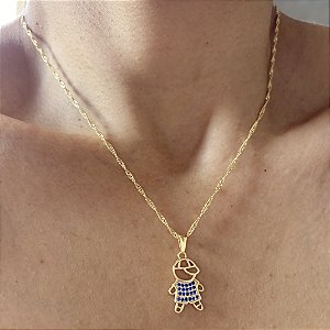 Colar Com Pingente Cravejado com Zircônias Azul