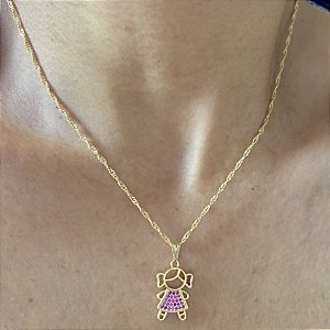 Colar com Pingente Menina Cravejado com Zircônias Pink