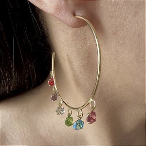 Brinco Argola Dourada com Zircônias Coloridas