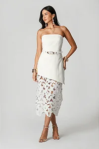 Saia Midi Branca Renda Guippir