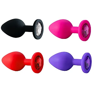 Plug Anal silicone M Cores Diversas - COM PEDRA
