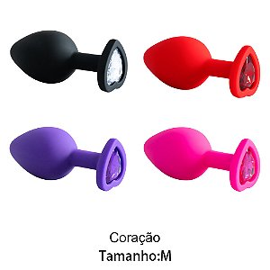 Plug Anal silicone M Cores Diversas - PEDRA CORAÇÃO