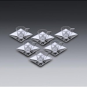 JOGO 6 XÍCARAS COM PIRES INOX ROJEMAC