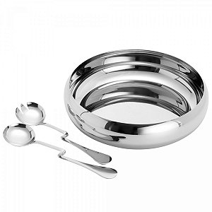 SALADEIRA DE AÇO INOX C/TALHER LUNA 30CM WOLFF 8764