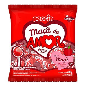 Pirulito Maçã do Amor Com Recheio Mastigável Love Apple Peccin  - 24Unid