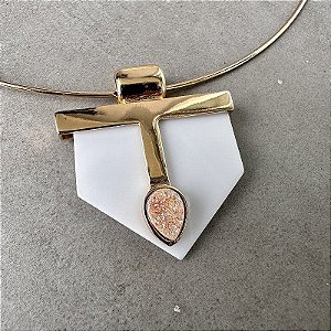 Colar Harmony de quartzo branco e ouro
