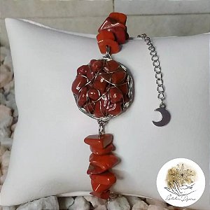 Pulseira pedra cascalho natural jasper vermelho PROMO