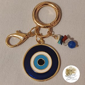 chaveiro dourado olho grego e pedras naturais
