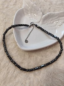 colar choker de pedra natural hematita imantada - magnética