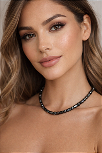 colar choker de pedra natural hematita imantada - magnética
