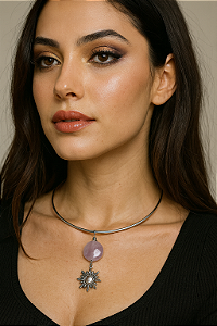 choker colar com pingente de pedra natural ametista