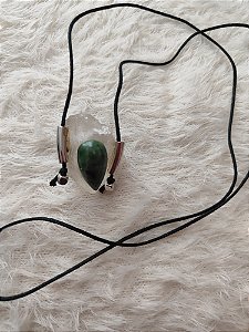 Colar com pingente de quartzo cristal, gota quartzo verde