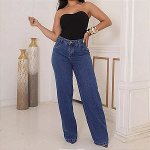Calça Jeans Wide Leg Feminina Cintura Alta