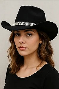 Chapéu Boiadeira Estilo Ana Castela Camurça Faixa Brilho