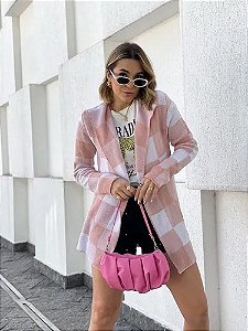 Cardigan Max Em Xadrez Kimono Tricô