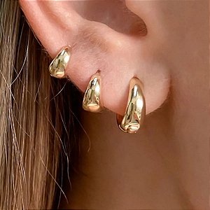 3 Pares Brinco Trio De Argola Gota Clicker Ouro 18k Banhada