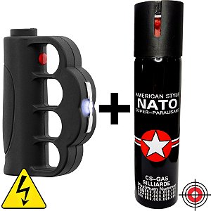 Kit Defesa Pessoal Soco Taser + Spray AMERICAN NATO CS-GAS