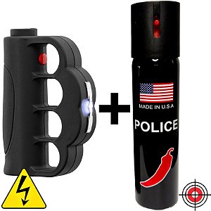 Kit Defesa Pessoal Soco Taser + Spray POLICE U.S.A