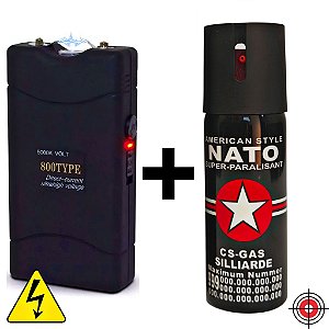 Kit Defesa Pessoal Taser + Spray de Defesa AMERICAN NATO CS-GAS 60ml
