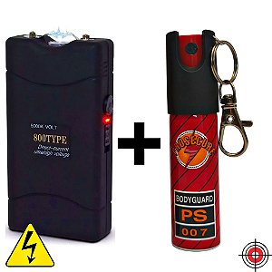 Kit Defesa Pessoal Taser + Chaveiro Mini Spray de Defesa BODYGUARD PS 007 20ml