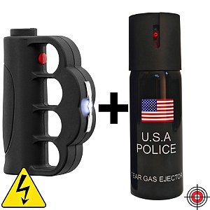Kit Defesa Pessoal Soco Taser + Spray de Defesa POLICE U.S.A 60ml