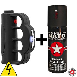 Kit Defesa Pessoal Soco Taser + Spray de Defesa AMERICAN NATO CS-GAS 60ml