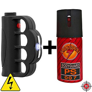 Kit Defesa Pessoal Soco Taser + Mini Spray de Defesa BODYGUARD PS 007 40ml
