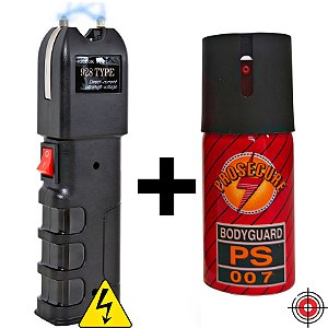 Kit Defesa Pessoal Super Taser + Mini Spray de Defesa BODYGUARD PS 007 40ml