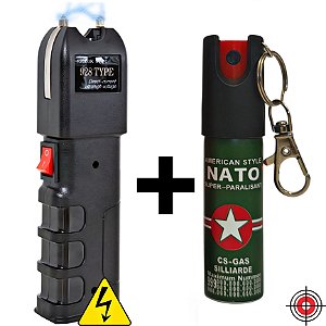 Kit Defesa Pessoal Super Taser + Chaveiro Mini Spray de Defesa AMERICAN NATO CS-GAS 20ml